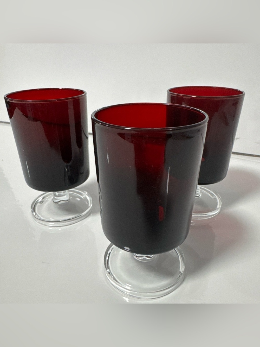 Vintage Luminarc Arcoroc France Ruby Red Short Stem Glassware Lot Of 3
